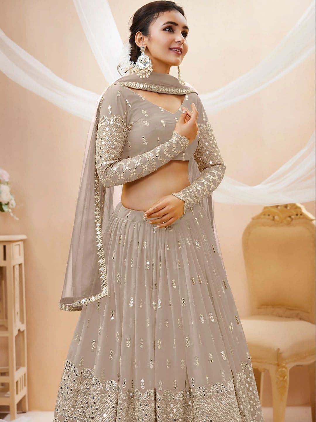 Zeel Clothing Embellished Mirror Work Semi-Stitched Lehenga & Unstitched Blouse With Dupatta thumbnail 2