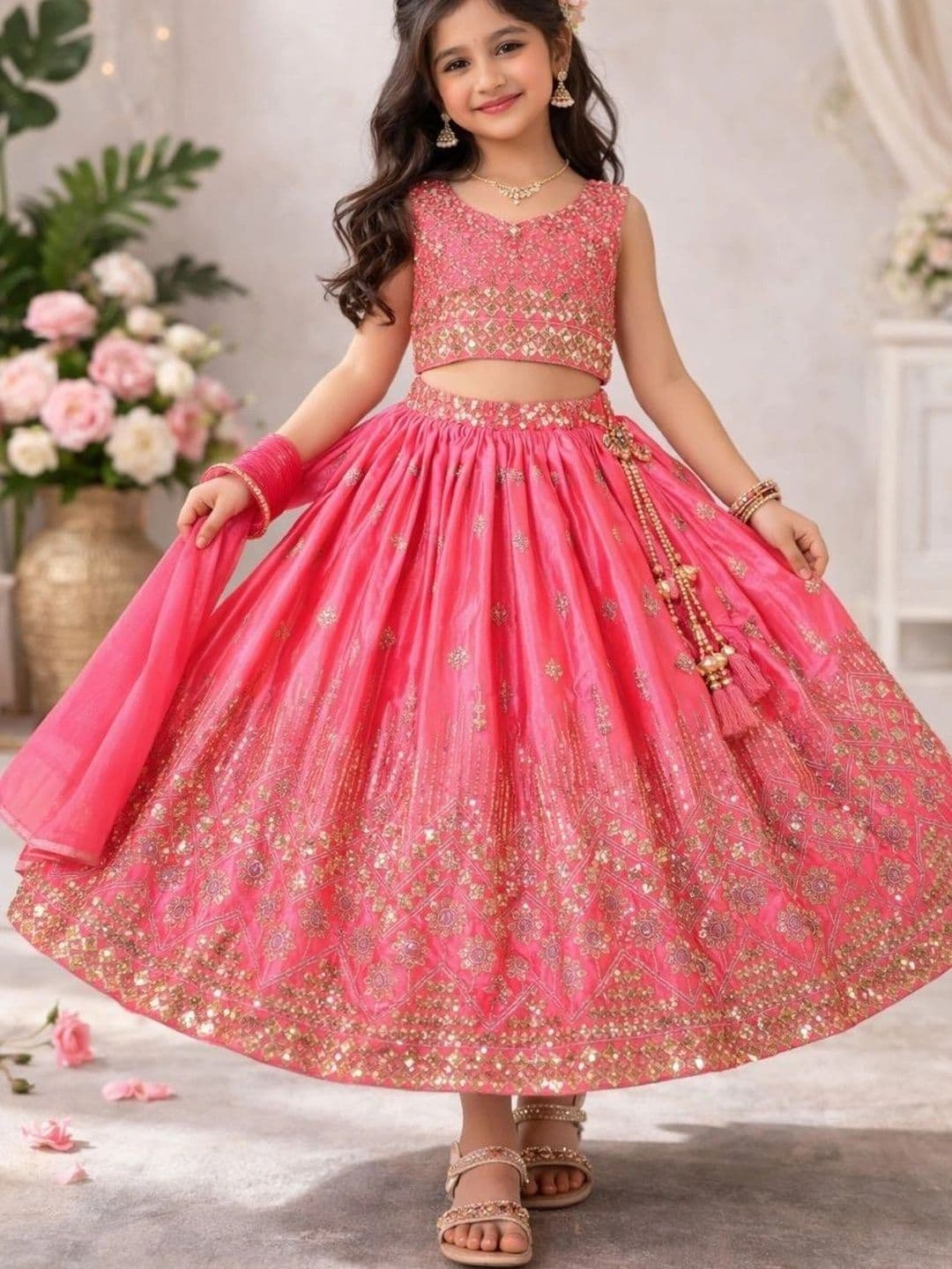 Moda Rapido Girls Embellished Sequinned Ready to Wear Lehenga & Blouse With Dupatta - view 1