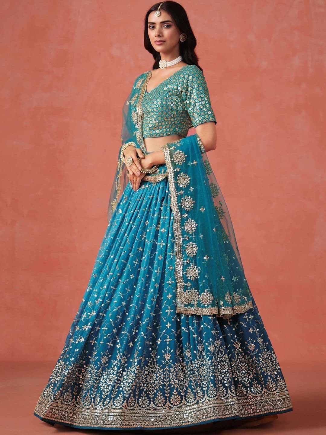Zeel Clothing Embellished Sequinned Semi-Stitched Lehenga & Unstitched Blouse With Dupatta thumbnail 7
