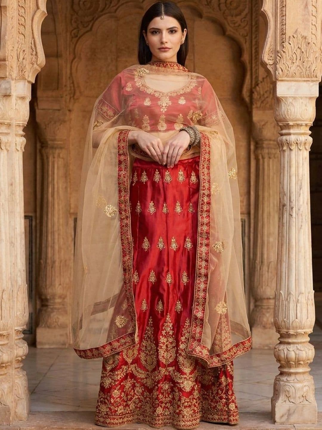 Sangria Embroidered Semi-Stitched Lehenga & Unstitched Blouse With Dupatta - view 1