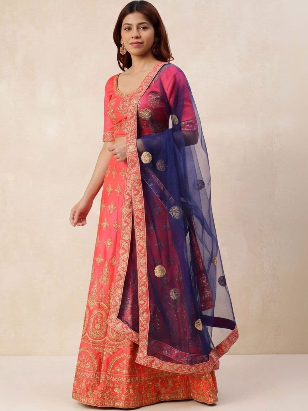 Sangria Embroidered Semi-Stitched Lehenga & Unstitched Blouse With Dupatta thumbnail 6
