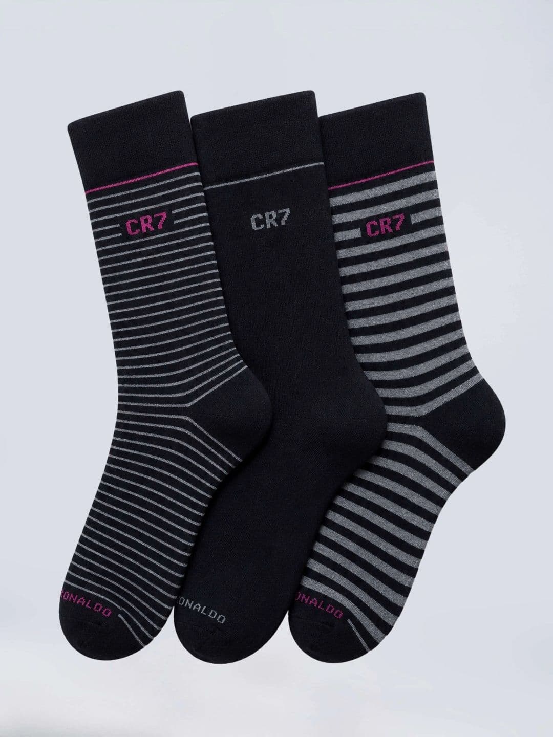 CR7 Cristiano Ronaldo Men Pack of 3 Cotton Assorted Striped Calf Length Socks thumbnail 3