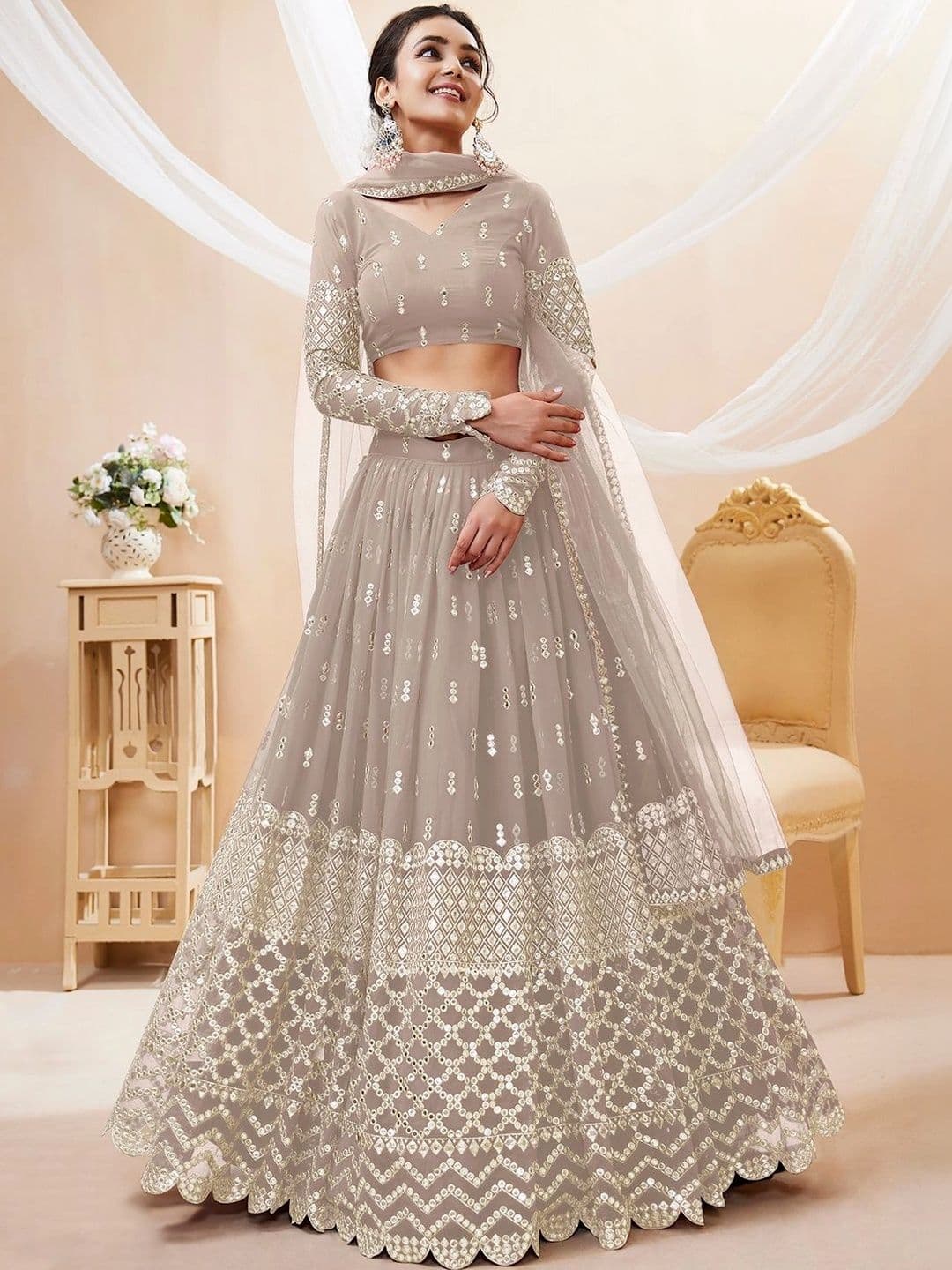 Zeel Clothing Embellished Mirror Work Semi-Stitched Lehenga & Unstitched Blouse With Dupatta - view 1