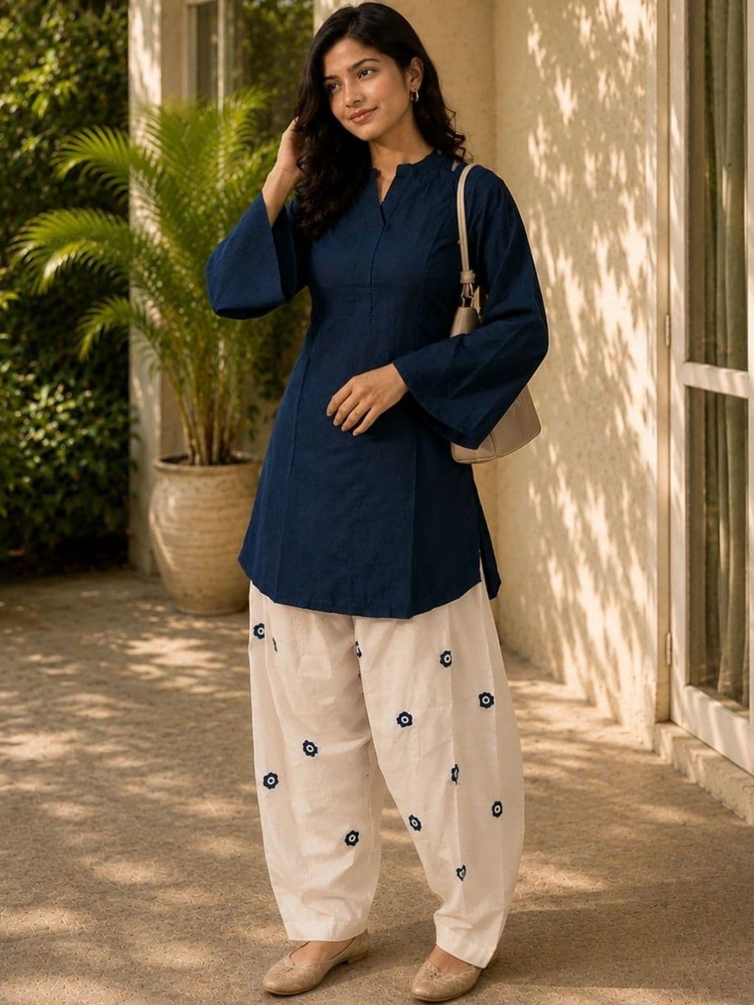 TWINS LADY Women Ethnic Motifs Regular Chanderi Cotton Kurta with Harem Pants thumbnail 2