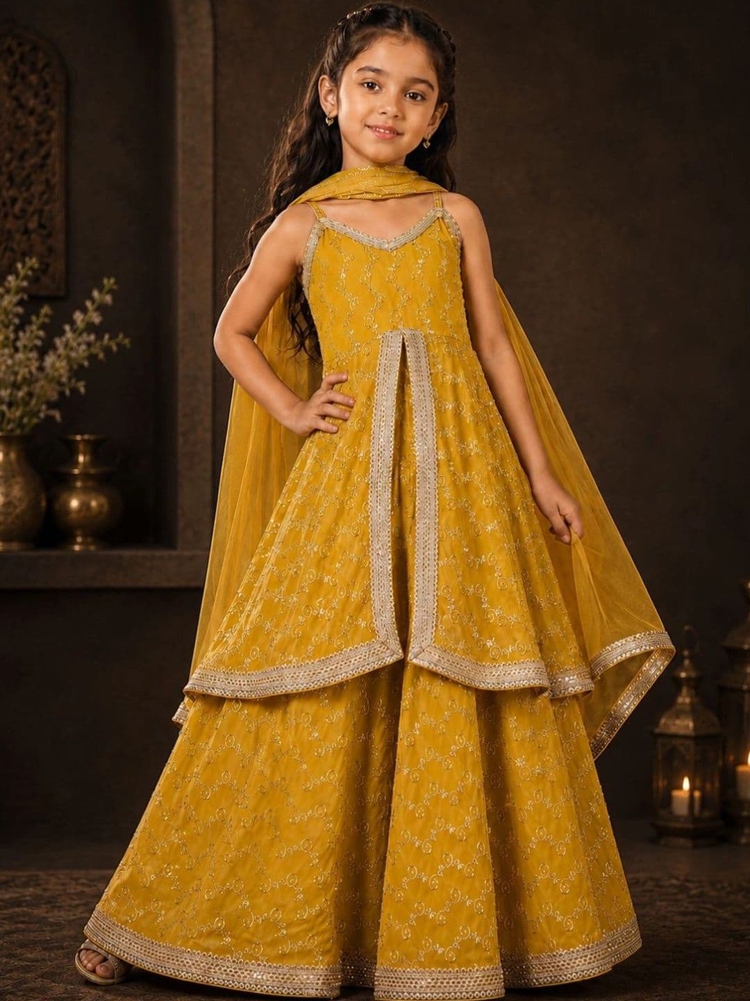 Superminis Girls Embellished Sequinned Ready to Wear Lehenga & Blouse With Dupatta - view 1