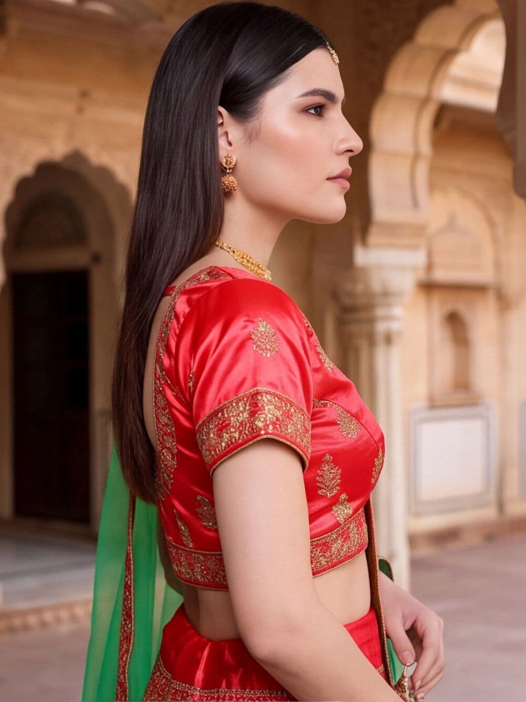 Sangria Embroidered Semi-Stitched Lehenga & Unstitched Blouse With Dupatta thumbnail 4