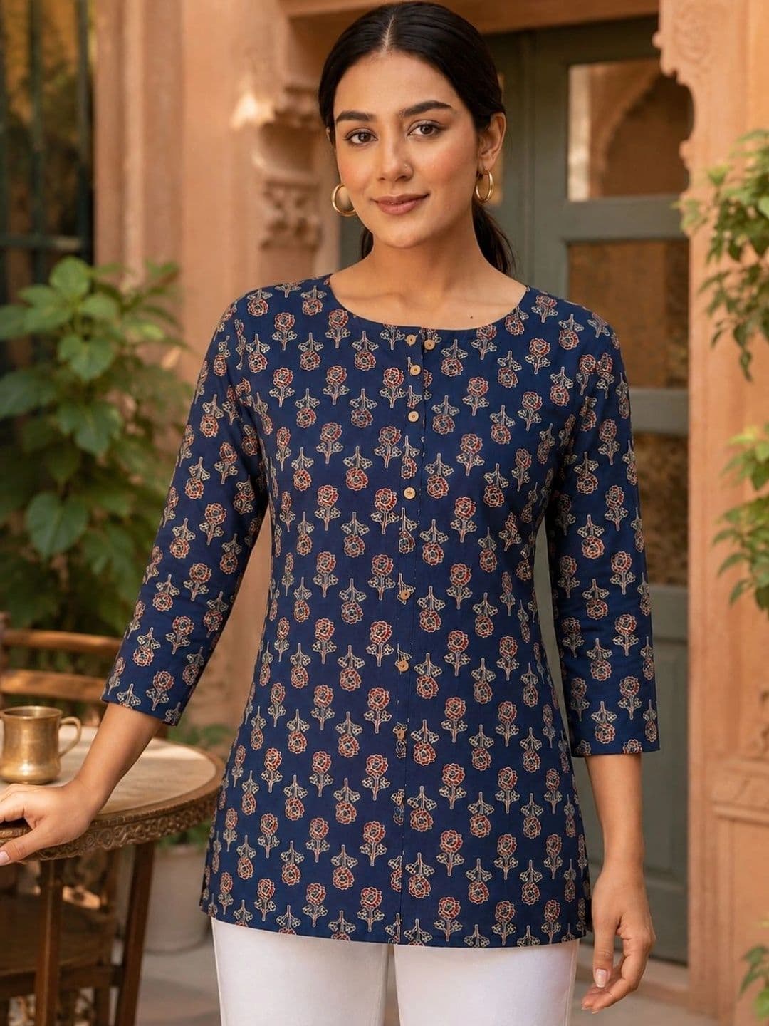 FERANOID Floral Printed Pure Cotton Short Kurti - view 1