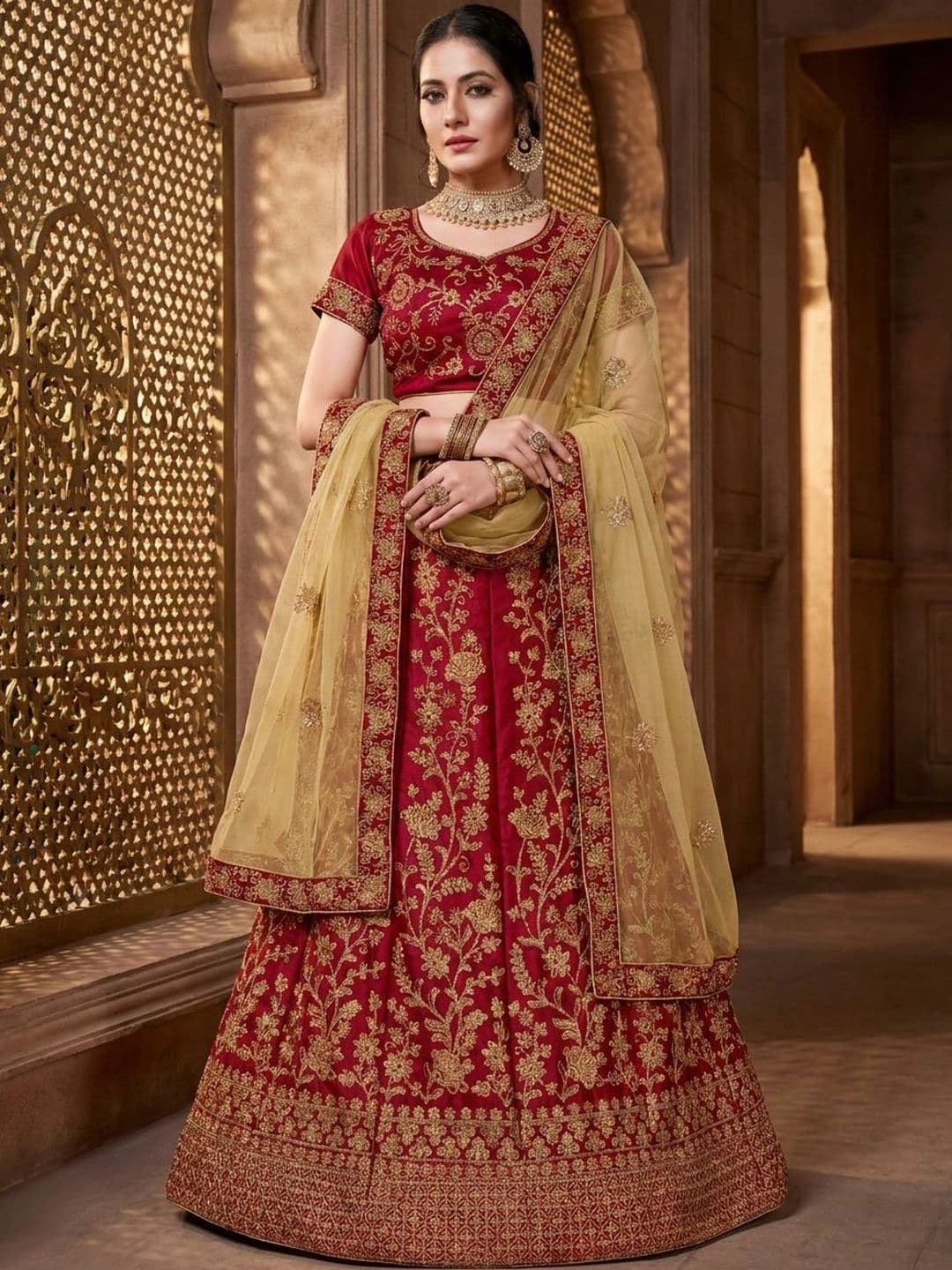 Sangria Embroidered Semi-Stitched Lehenga & Unstitched Blouse With Dupatta - view 1