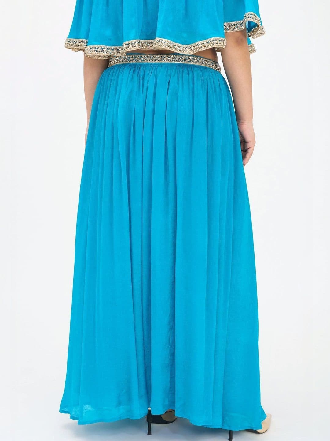 Virgio Women Viscose Pleated Slip-On Flared Plus Size Skirt With Lace thumbnail 5