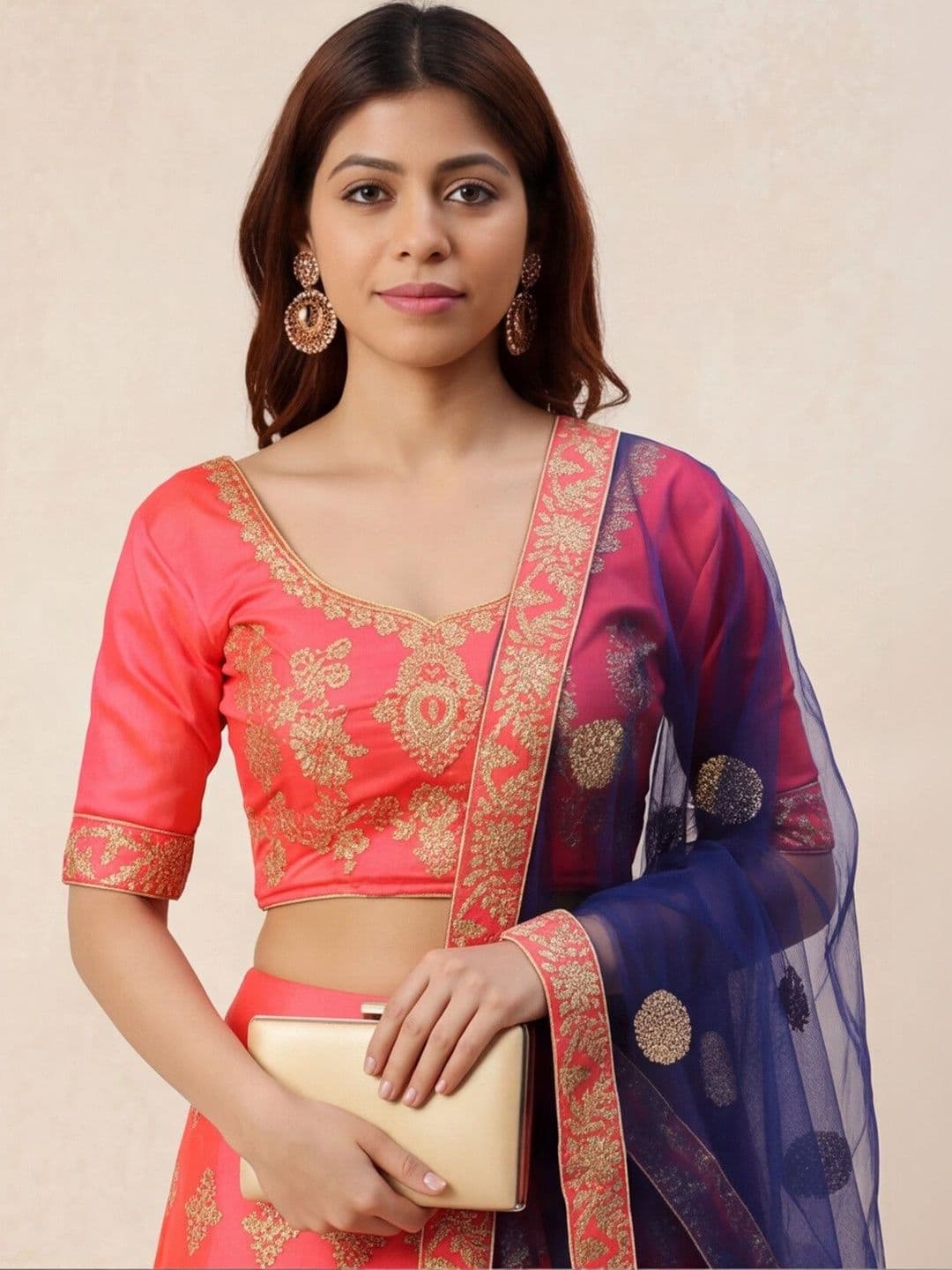 Sangria Embroidered Semi-Stitched Lehenga & Unstitched Blouse With Dupatta thumbnail 5