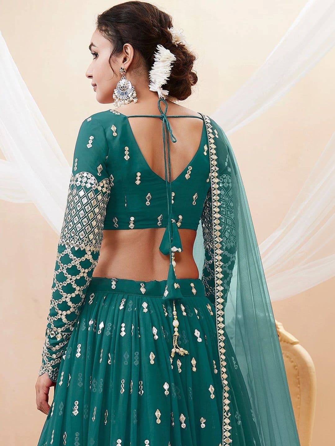 Zeel Clothing Embellished Mirror Work Semi-Stitched Lehenga & Unstitched Blouse With Dupatta thumbnail 4
