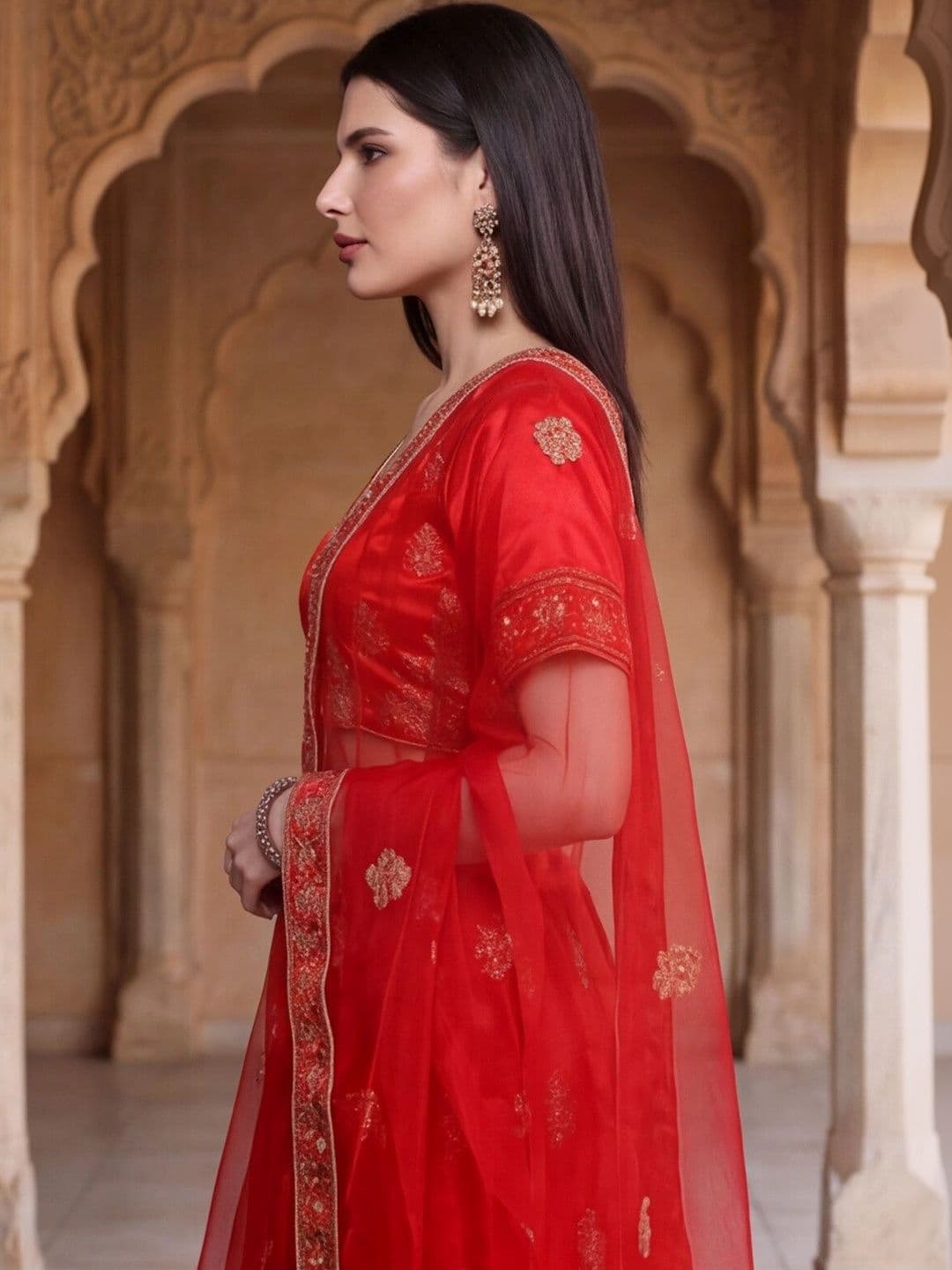 Sangria Embroidered Semi-Stitched Lehenga & Unstitched Blouse With Dupatta thumbnail 2