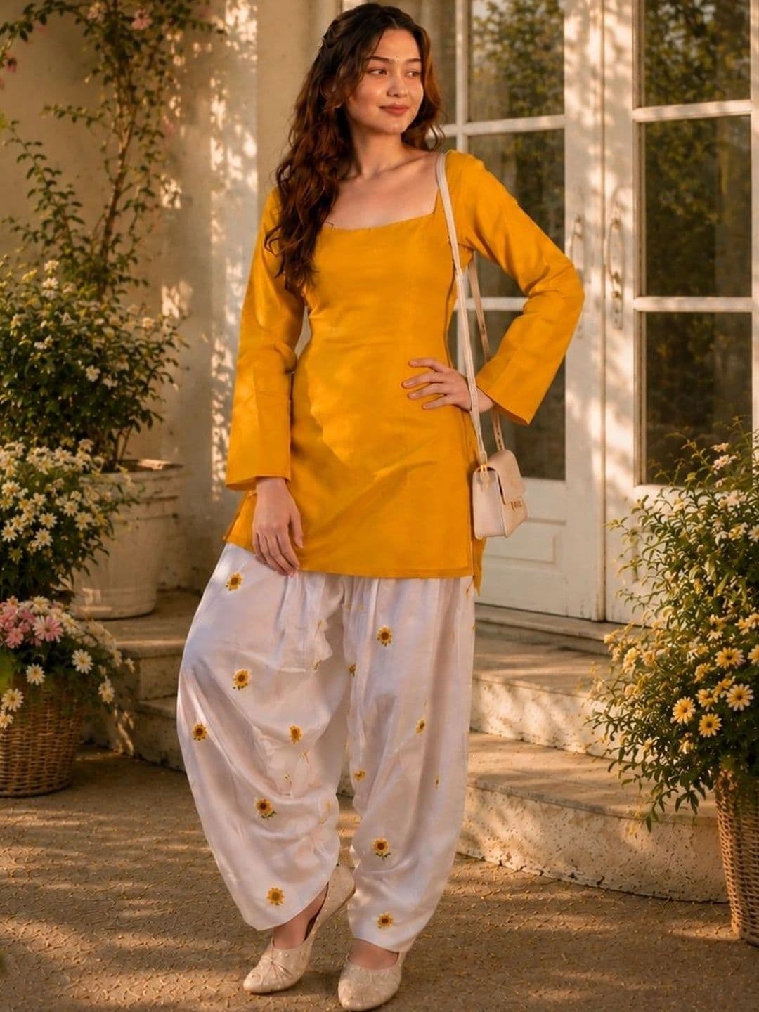 HERE&NOW Women Floral Regular Kurti with Patiala thumbnail 6