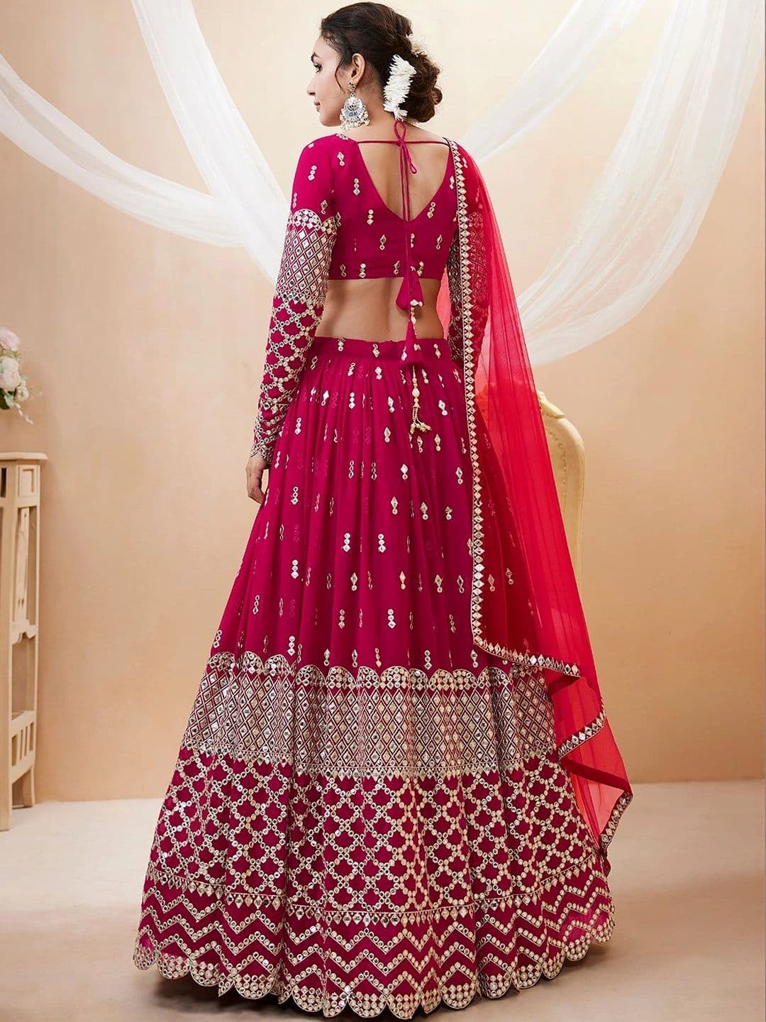 Zeel Clothing Embellished Mirror Work Semi-Stitched Lehenga & Unstitched Blouse With Dupatta thumbnail 3