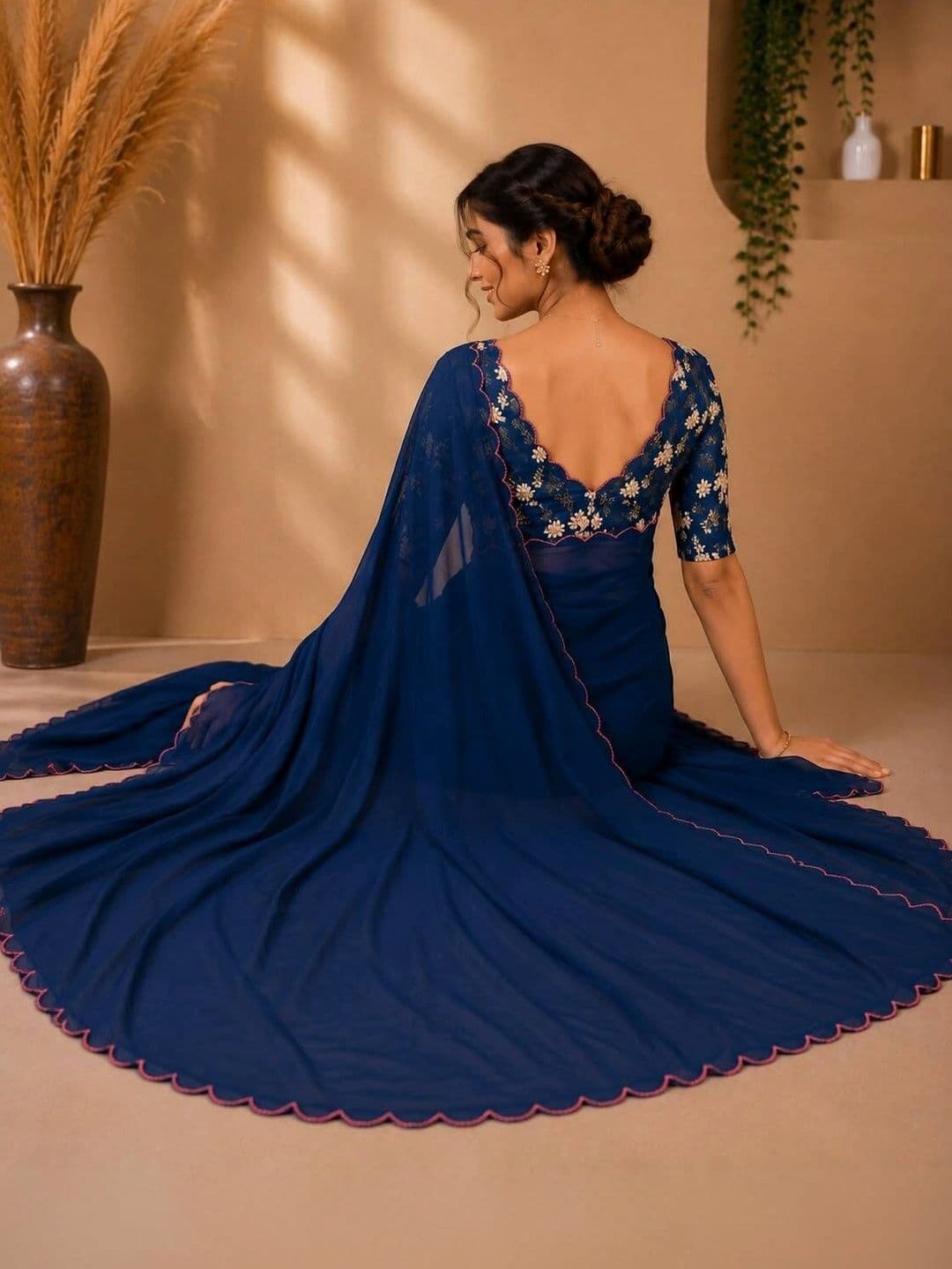 Vastra Drape Floral Embroidered Poly Georgette Saree thumbnail 4