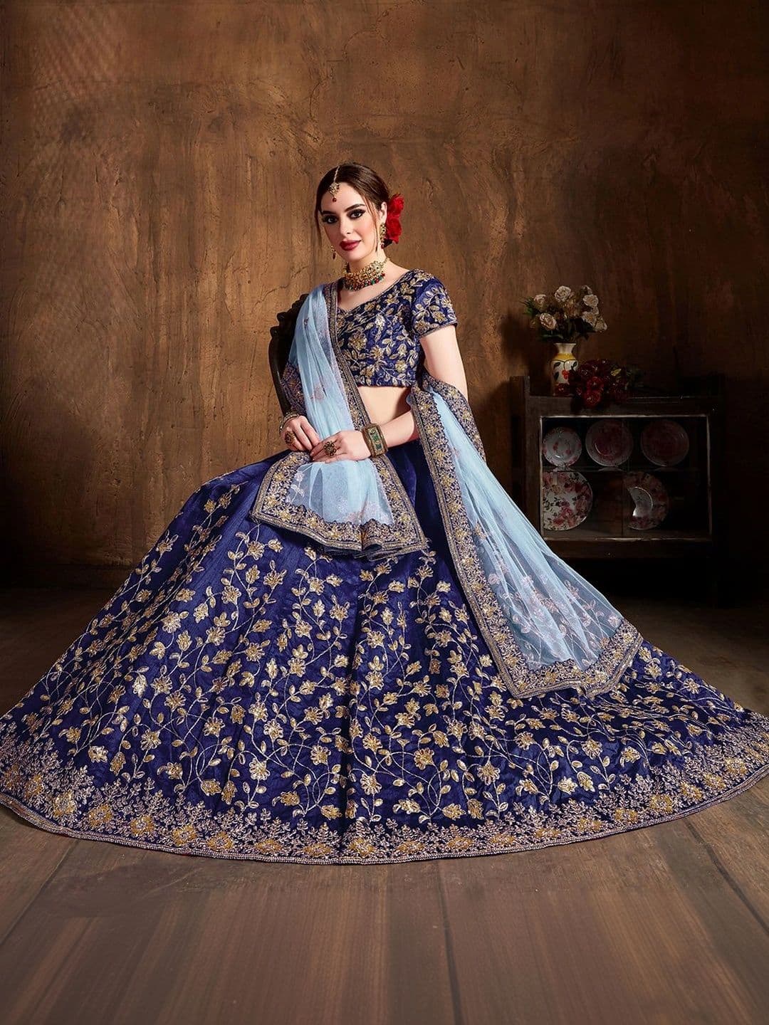 Zeel Clothing Embroidered Sequinned Semi-Stitched Lehenga & Unstitched Blouse With Dupatta thumbnail 6