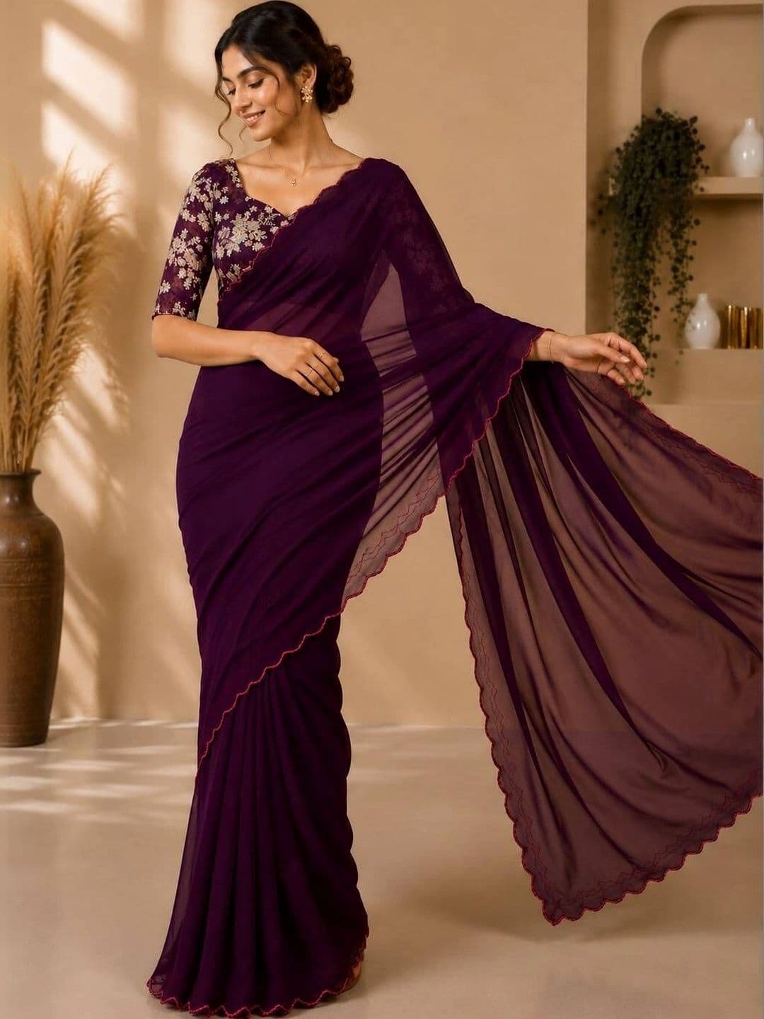 Saanvi Floral Embroidered Poly Georgette Saree - view 1