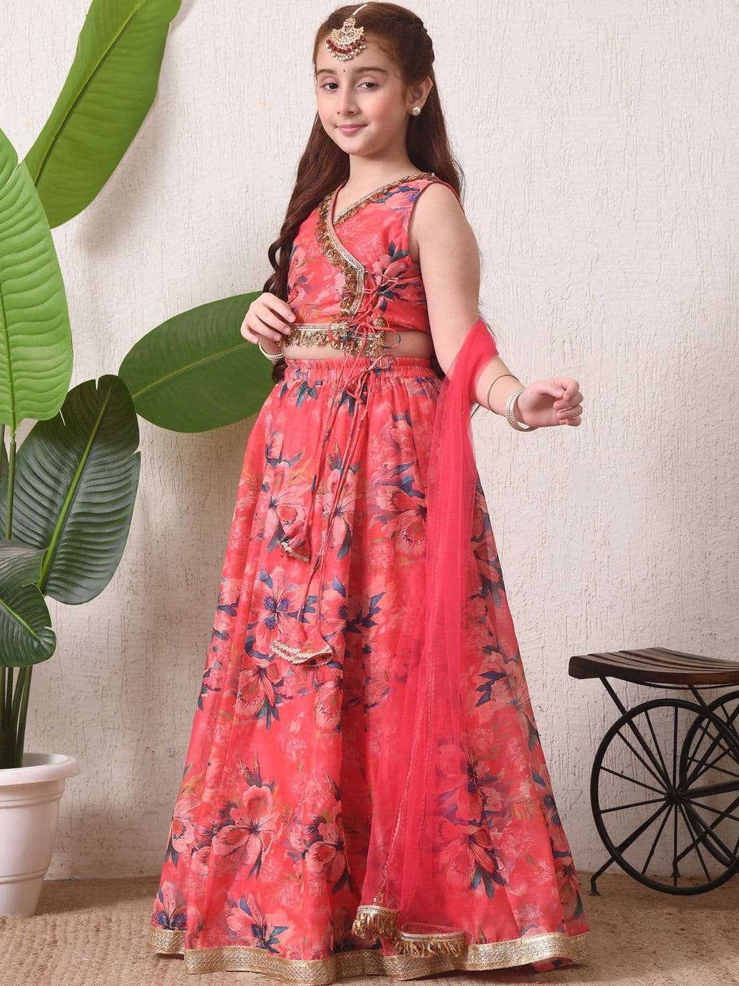 Indi-Loom Couture Girls Printed Sequinned Ready to Wear Lehenga & Blouse With Dupatta thumbnail 2