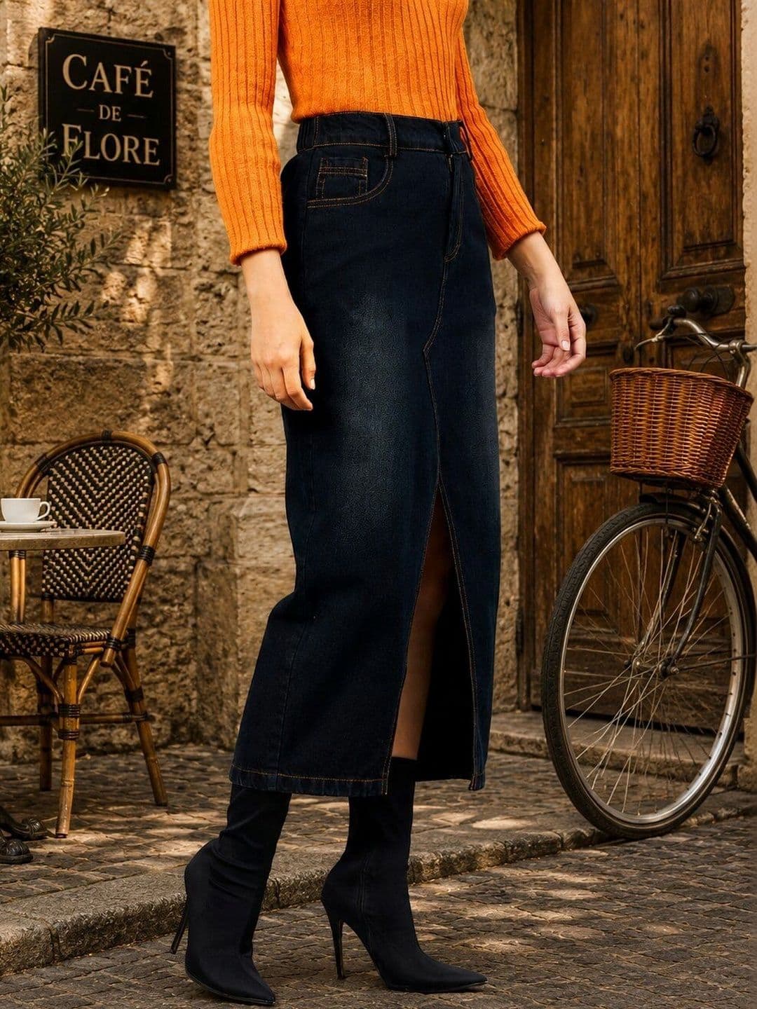 Chemistry Women Denim Front Slit Maxi Straight Skirt thumbnail 2