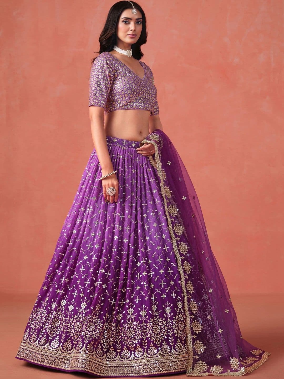 Zeel Clothing Embellished Sequinned Semi-Stitched Lehenga & Unstitched Blouse With Dupatta thumbnail 2