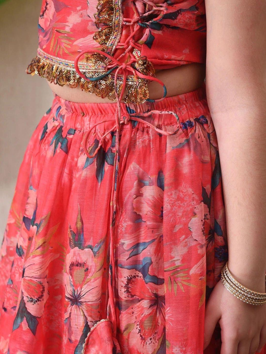 Indi-Loom Couture Girls Printed Sequinned Ready to Wear Lehenga & Blouse With Dupatta thumbnail 3