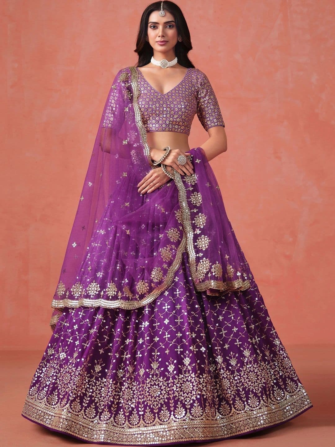 Zeel Clothing Embellished Sequinned Semi-Stitched Lehenga & Unstitched Blouse With Dupatta - view 1