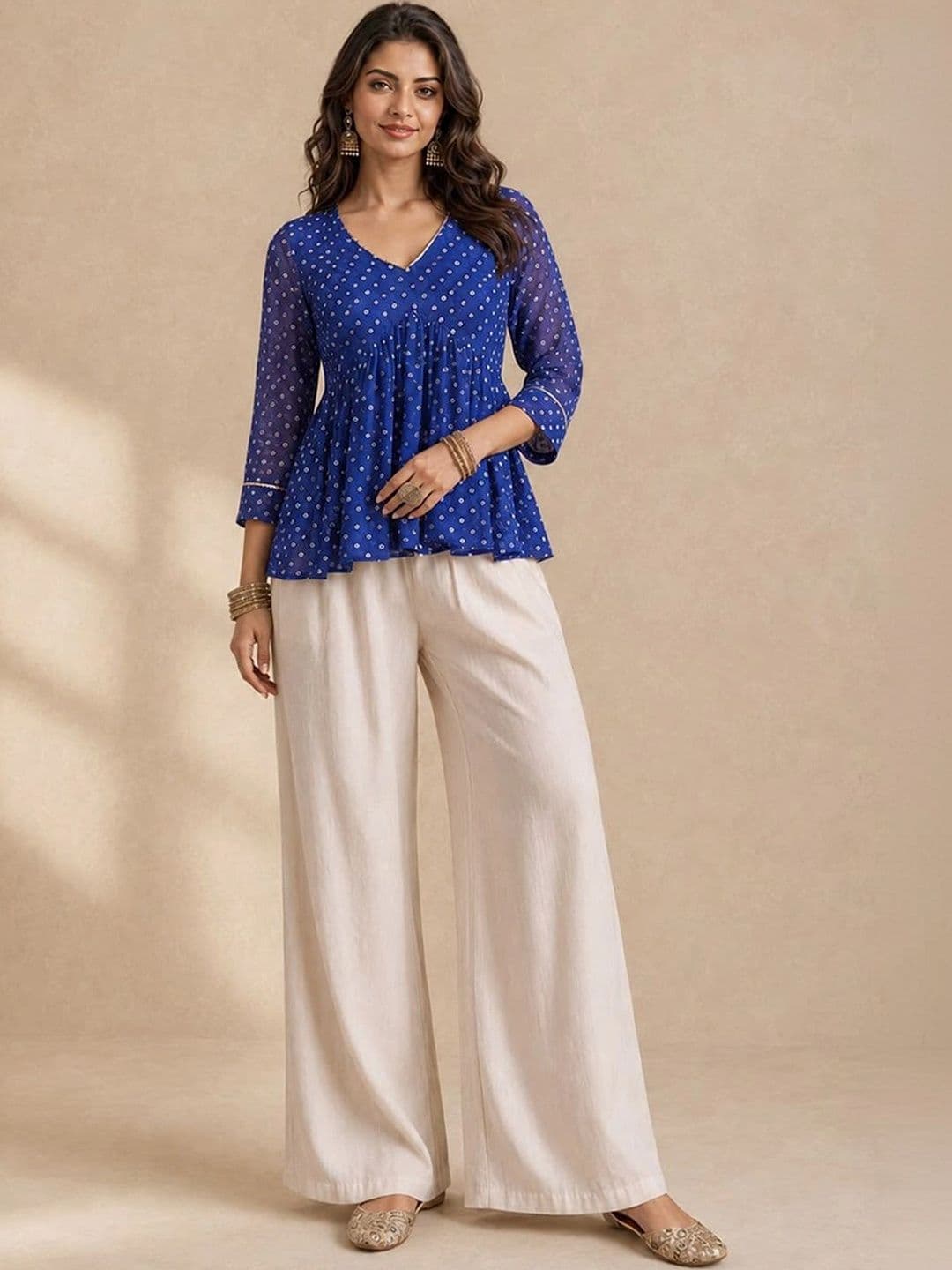 Varanga Polka Dot Print Peplum Top - view 1