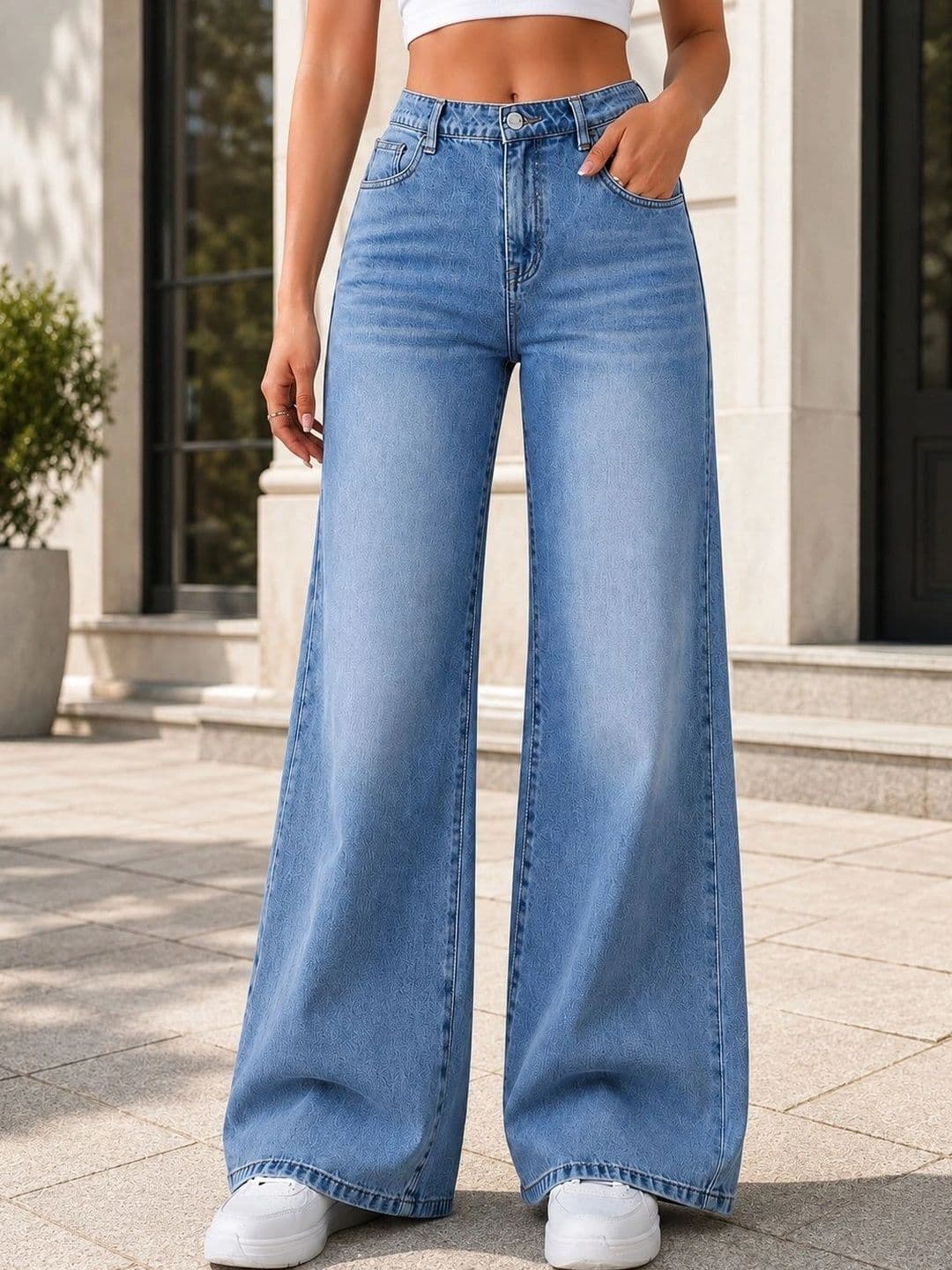 ADBUCKS Women Wide Leg High-Rise Light Fade Stretchable Jeans - view 1