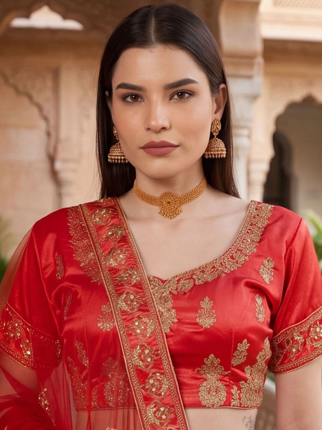 Sangria Embroidered Semi-Stitched Lehenga & Unstitched Blouse With Dupatta thumbnail 2