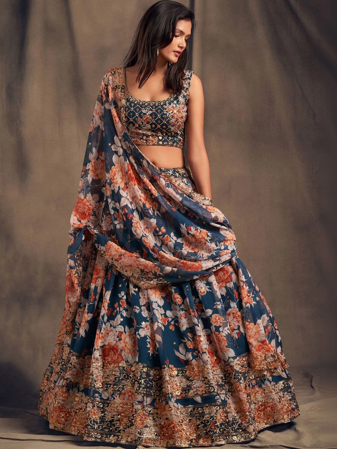 Zeel Clothing Embellished Sequinned Semi-Stitched Lehenga & Unstitched Blouse With Dupatta thumbnail 6