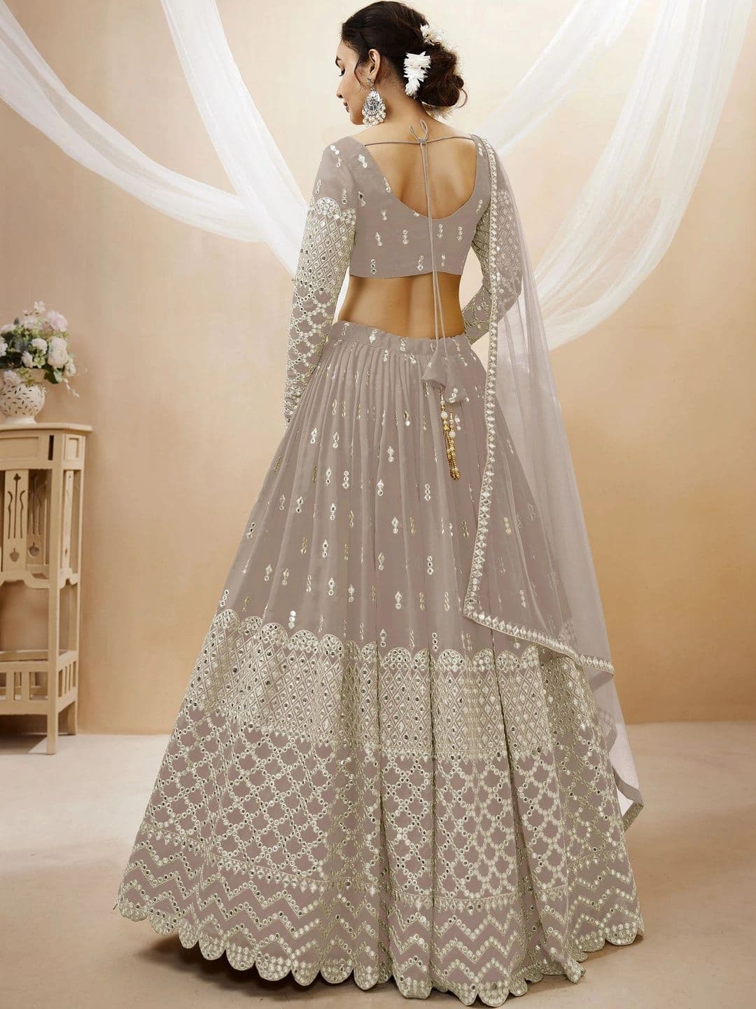 Zeel Clothing Embellished Mirror Work Semi-Stitched Lehenga & Unstitched Blouse With Dupatta thumbnail 7