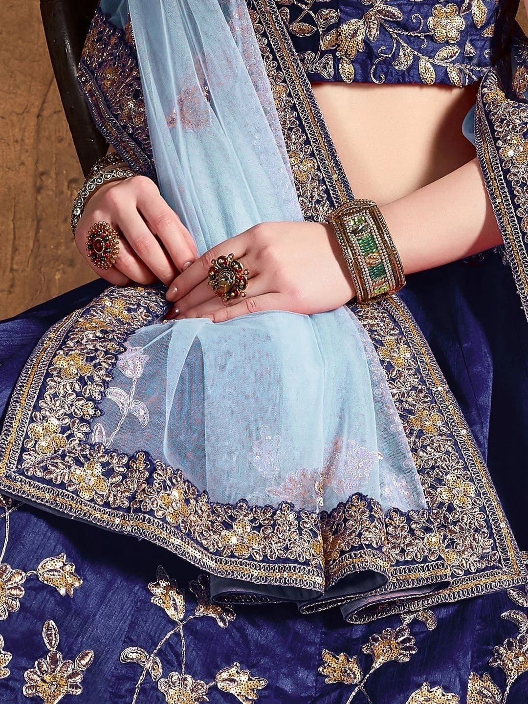 Zeel Clothing Embroidered Sequinned Semi-Stitched Lehenga & Unstitched Blouse With Dupatta thumbnail 7