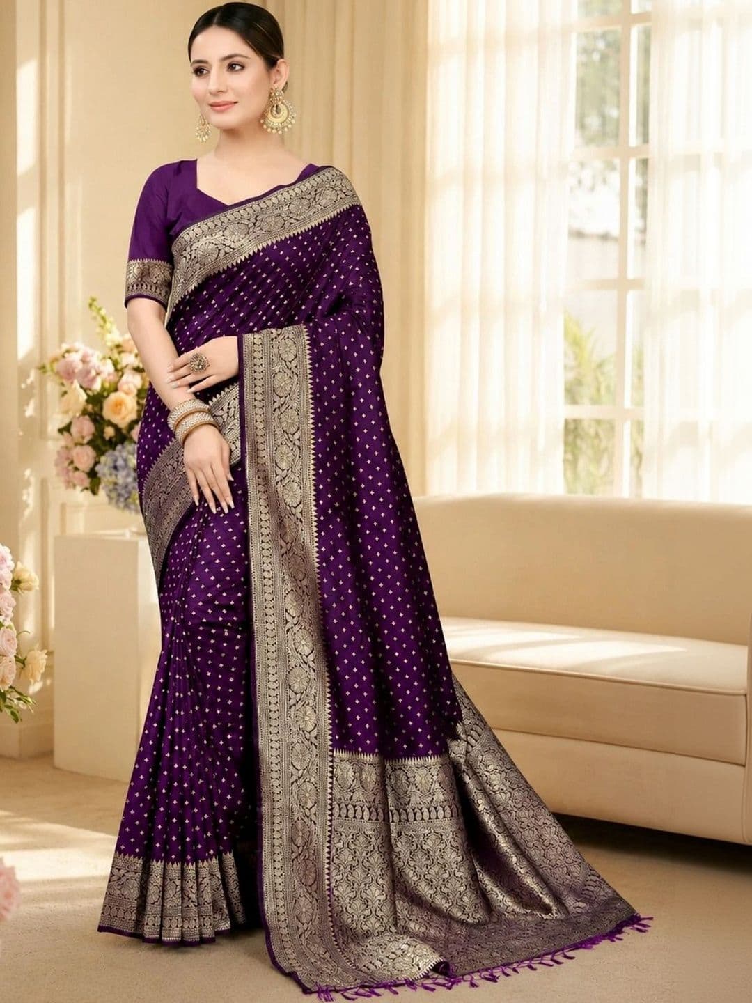 Nayram Fashion Woven Design Zari Silk Blend Kanjeevaram Saree - view 1