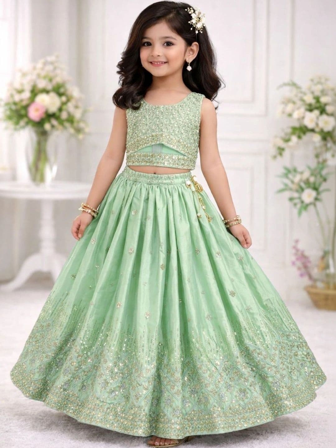 Moda Rapido Girls Embellished Sequinned Ready to Wear Lehenga & Blouse With Dupatta thumbnail 3