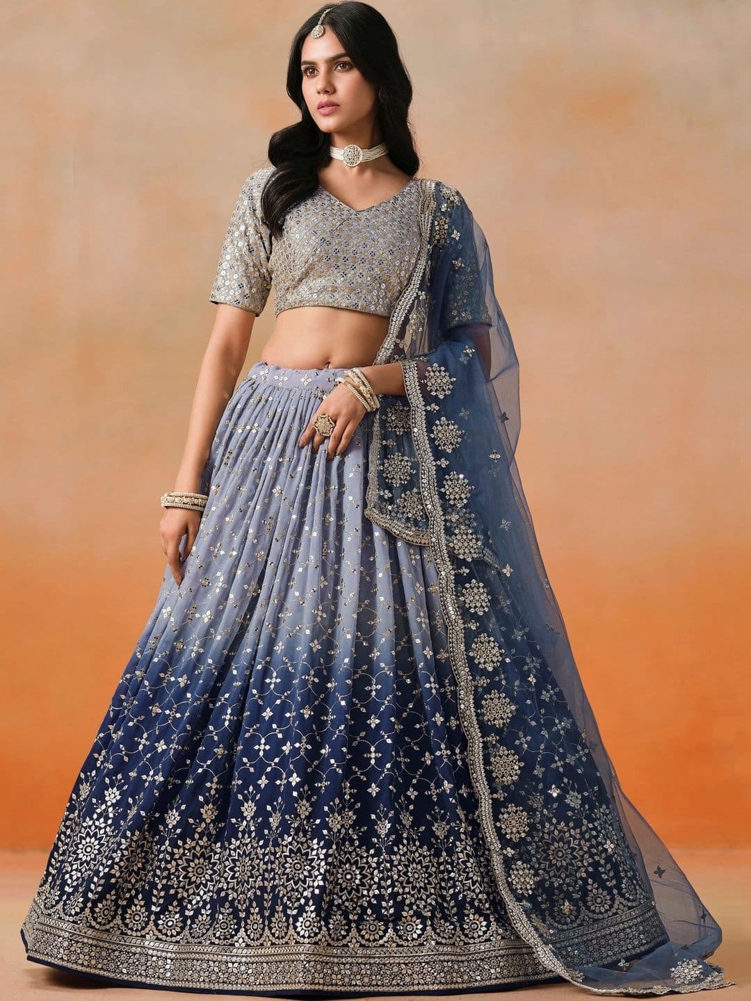 Zeel Clothing Embellished Sequinned Semi-Stitched Lehenga & Unstitched Blouse With Dupatta thumbnail 6