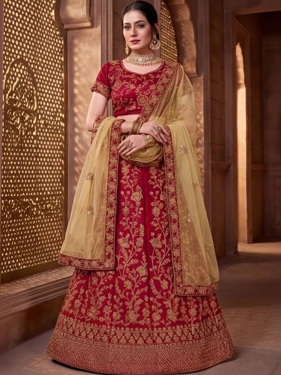 Sangria Embroidered Semi-Stitched Lehenga & Unstitched Blouse With Dupatta thumbnail 6