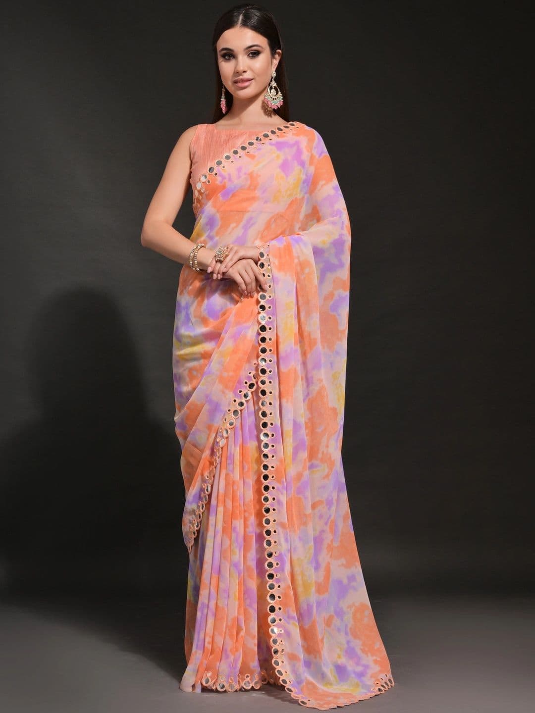 Mitera Tie and Dye Mirror Work Pure Georgette Saree - view 1