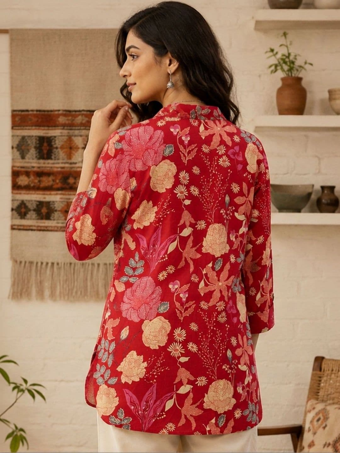 FERANOID Floral Printed Shirt Collar Pure Cotton Blend Kurti thumbnail 7