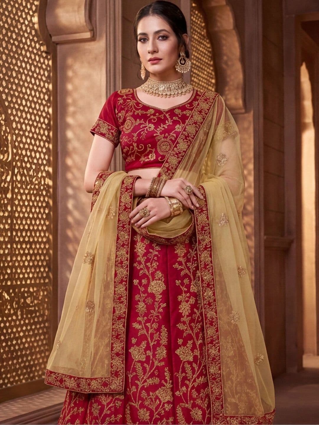 Sangria Embroidered Semi-Stitched Lehenga & Unstitched Blouse With Dupatta thumbnail 2