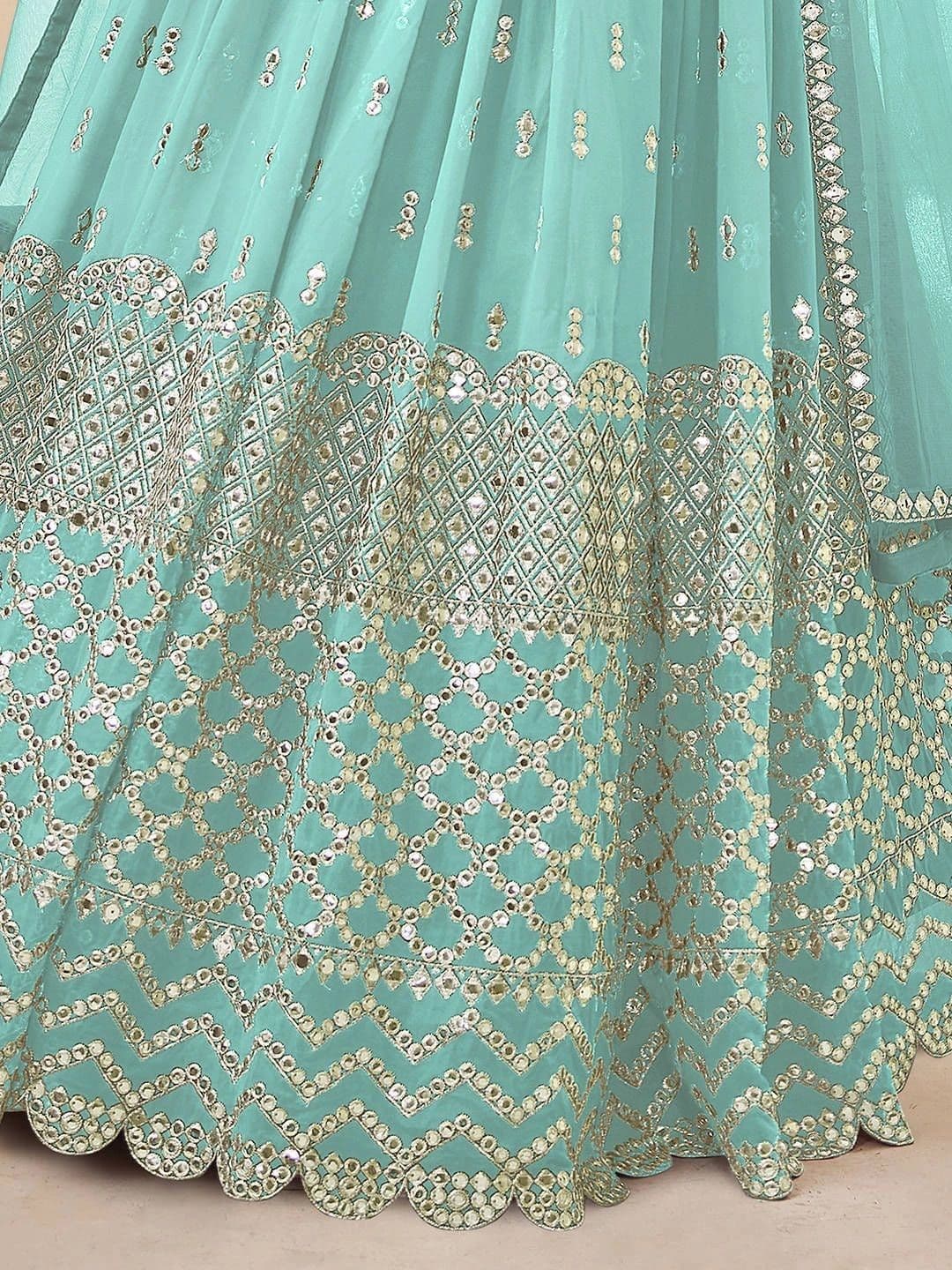 Zeel Clothing Embellished Mirror Work Semi-Stitched Lehenga & Unstitched Blouse With Dupatta thumbnail 7