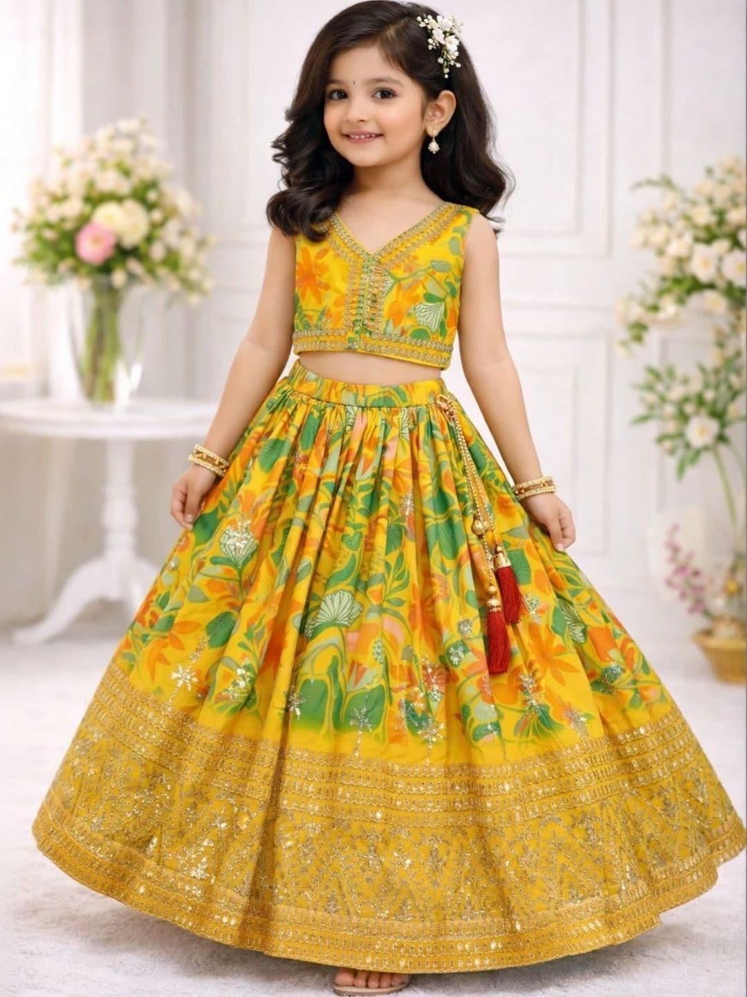 Moda Rapido Girls Printed Sequinned Ready to Wear Lehenga & Blouse With Dupatta - view 1