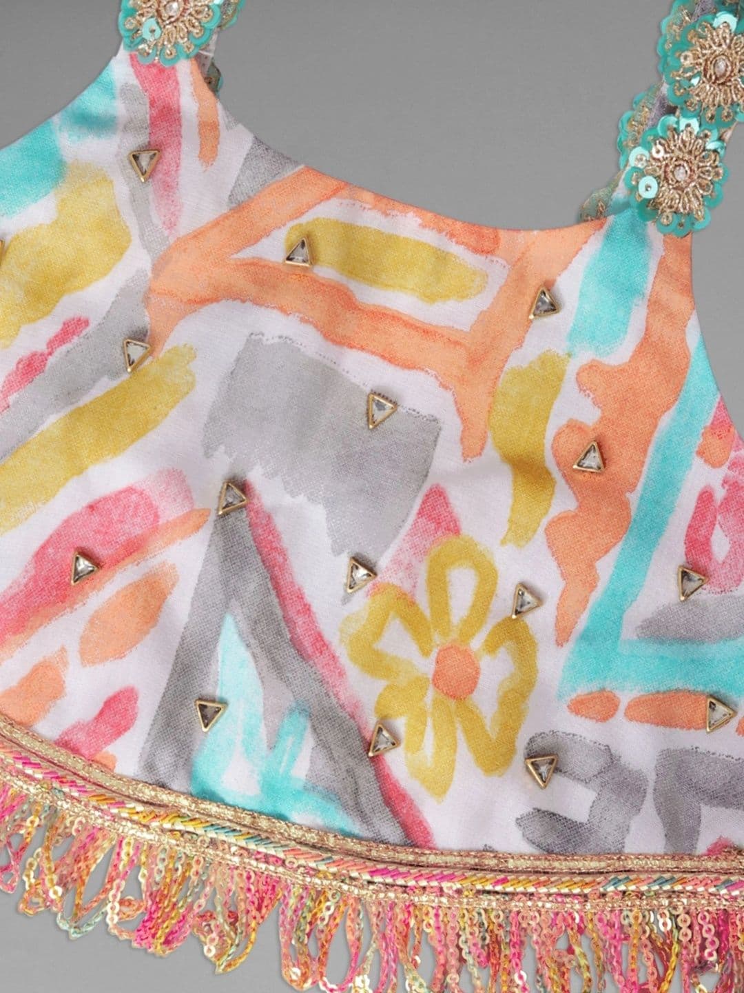 VidiRna Girls Printed Sequinned Ready to Wear Lehenga & thumbnail 6