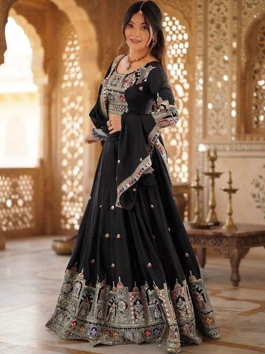 Anouk Embroidered Mirror Work Semi-Stitched Lehenga & Blouse With Dupatta thumbnail 2
