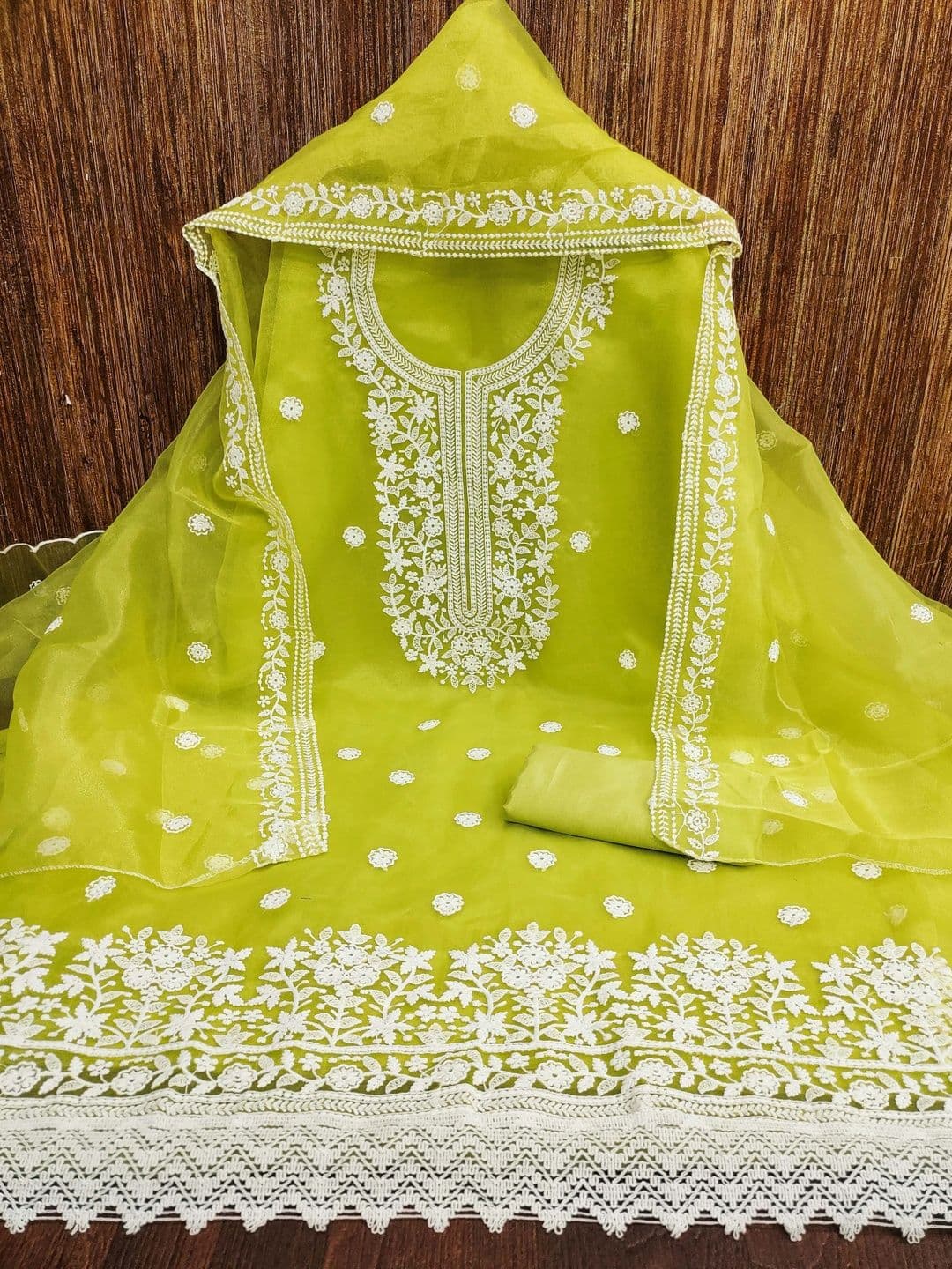 HERE&NOW Embroidered Organza Semi-Stitched Dress Material thumbnail 2