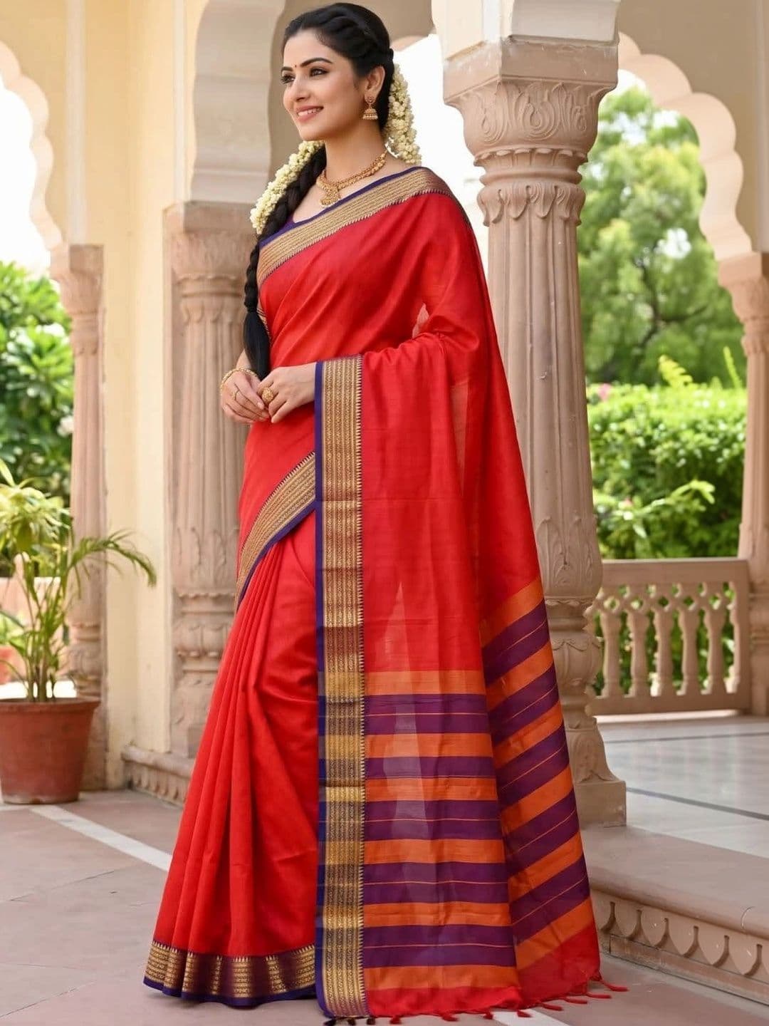 Moda Rapido Striped Zari Silk Cotton Handloom Chanderi Saree thumbnail 3