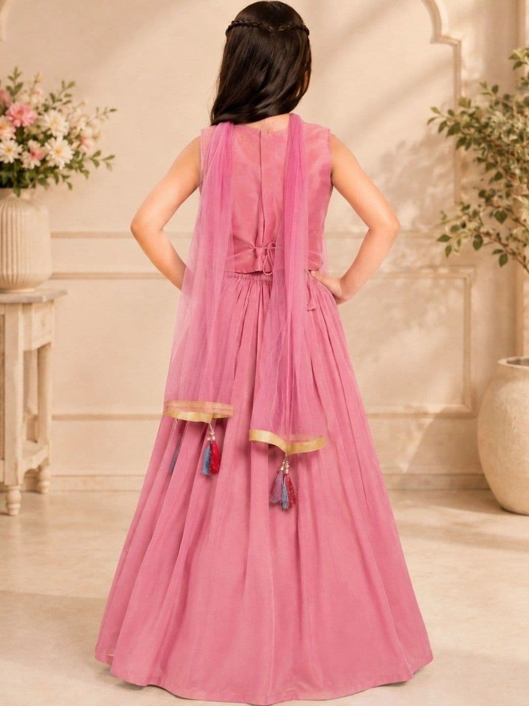 Tiny Kingdom Girls Embroidered Thread Work Ready to Wear Lehenga & Blouse Taping thumbnail 2