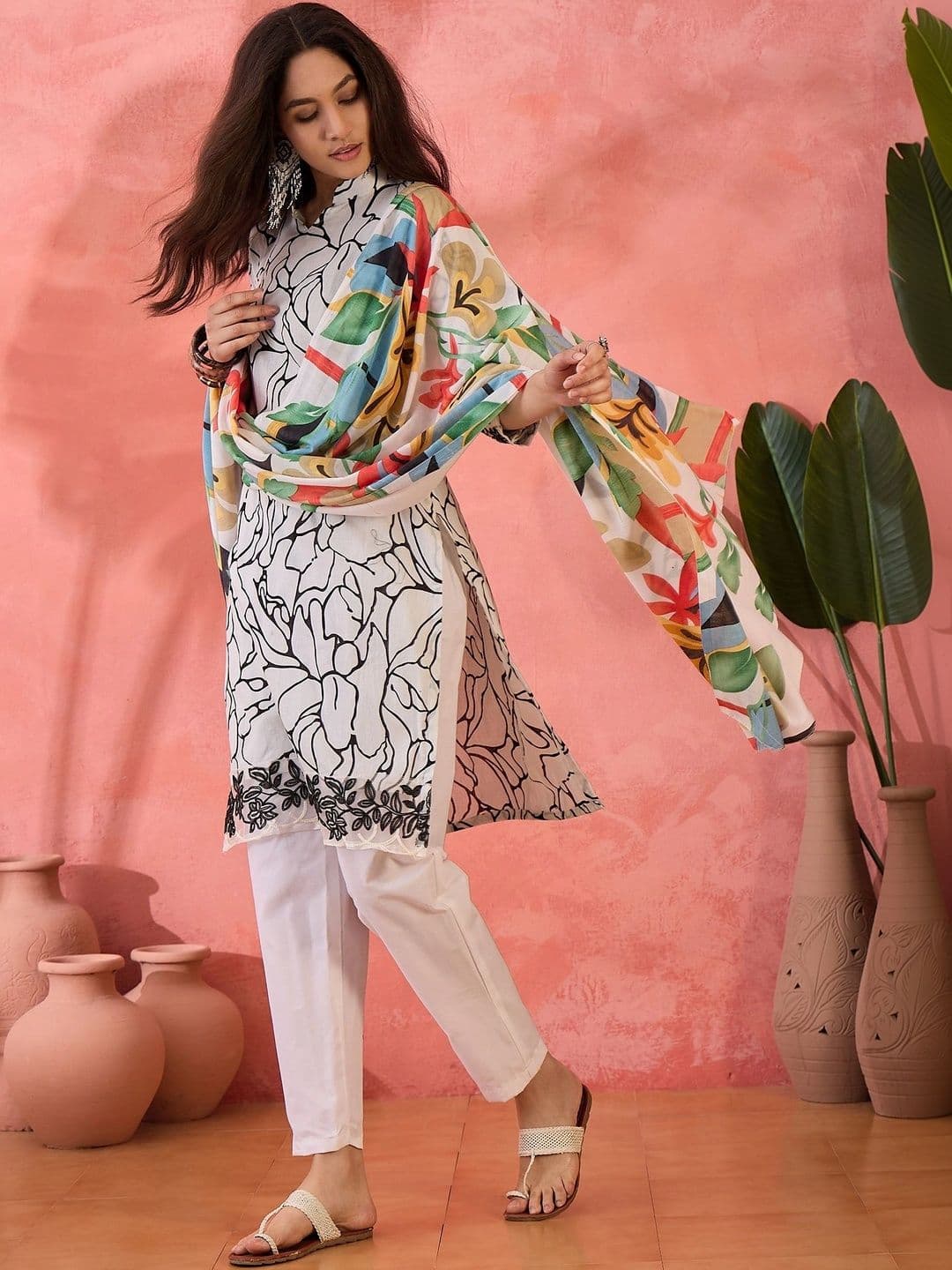 HERE&NOW Printed Pure Cotton Semi-Stitched Dress Material thumbnail 6