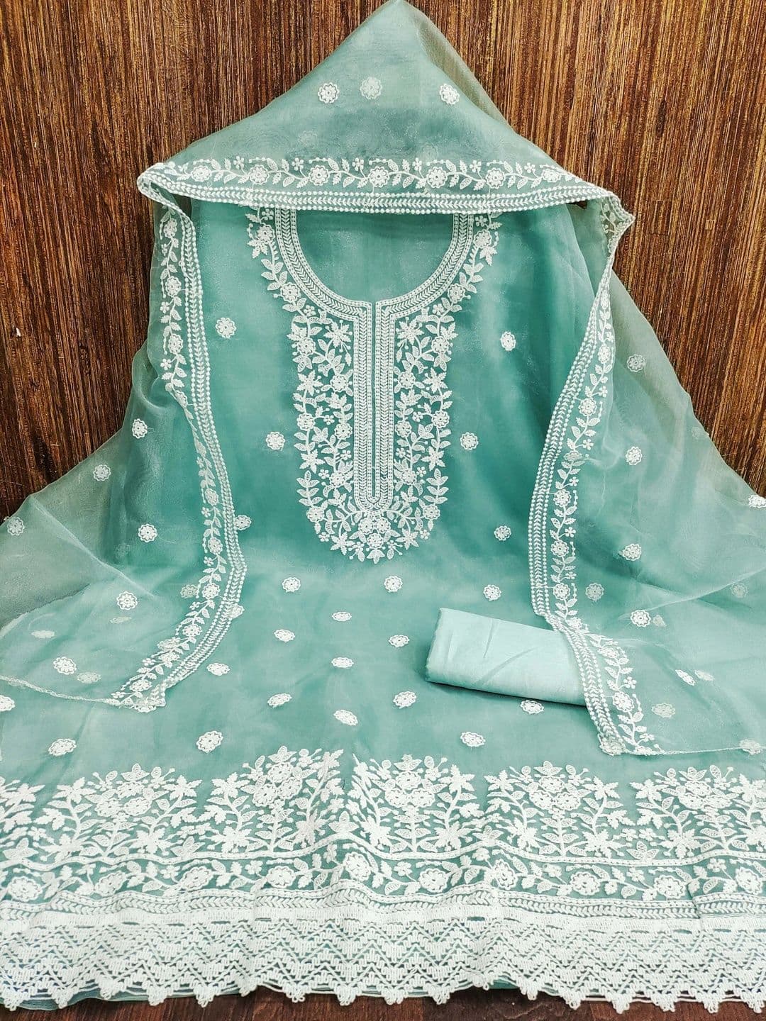 HERE&NOW Embroidered Organza Semi-Stitched Dress Material thumbnail 3