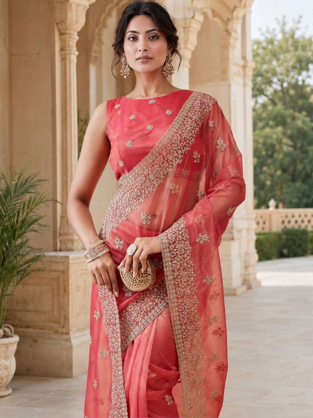 kasee Embellished Embroidered Supernet Heavy Work Saree thumbnail 2