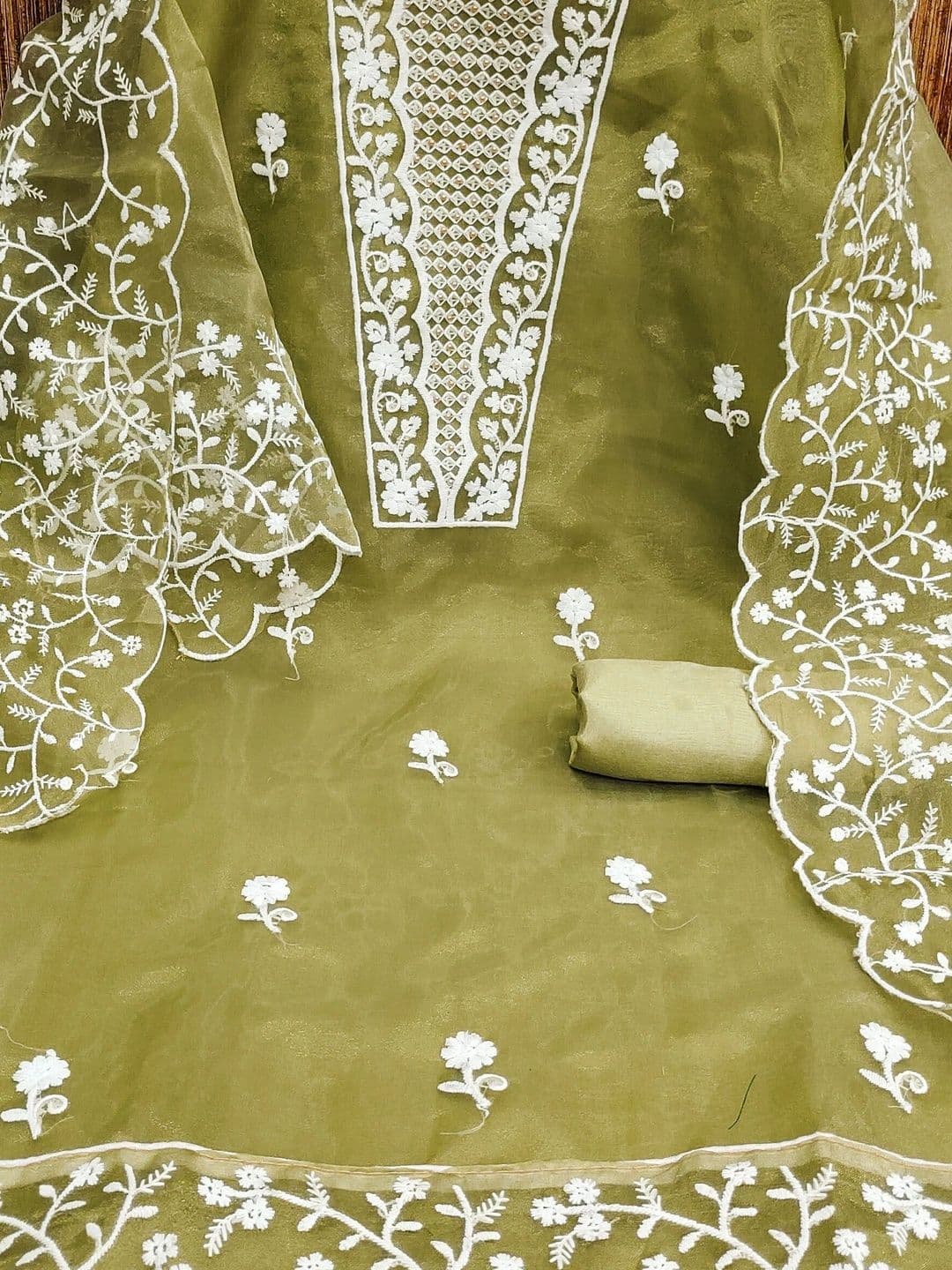 HERE&NOW Embroidered Organza Semi-Stitched Dress Material thumbnail 3